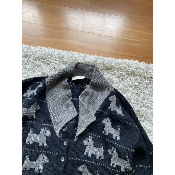Vintage Stewart Ross Sweater Cardigan Wool Dog Dogs Black Grey Novelty Large - Picture 3 of 9